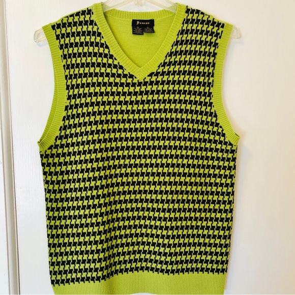 FINK Sweater Vest Houndstooth Lime Green Vintage Y2K 90 URBAN OUTFITTERS size XL - Picture 6 of 15